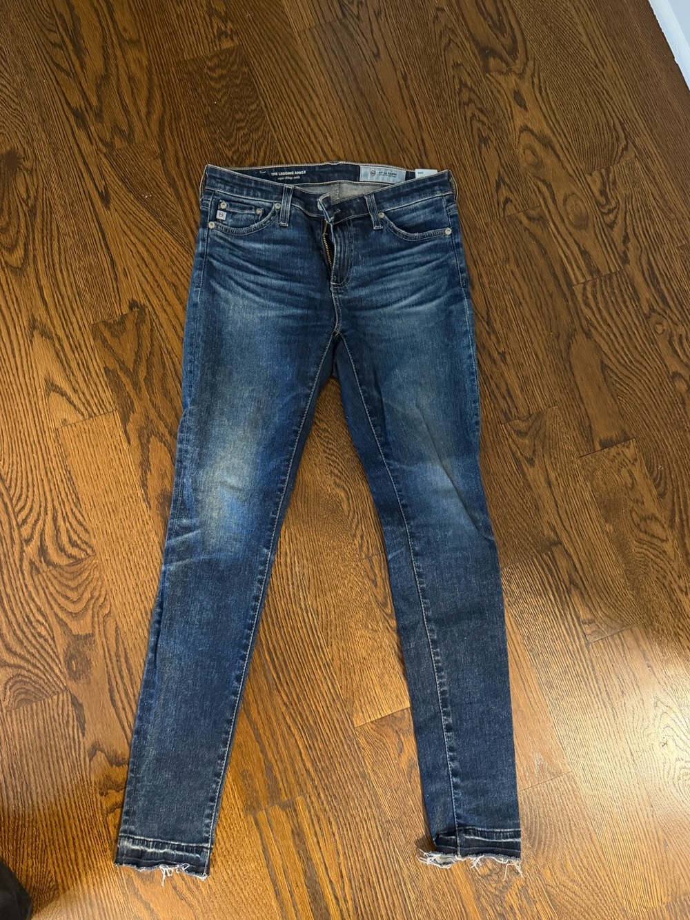 AG Adriano Goldschmied Dark Blue Skinny Jeans with Faded Whiskering